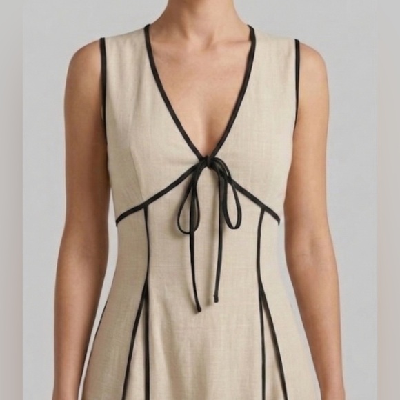 Contrast-Trimmed 100% Cotton Maxi Dress – Sand & Black - Picture 2 of 9